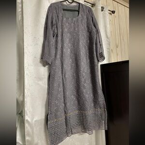 3 pcs plus size Elegant Grey Embroidered Dress